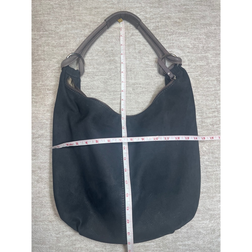100% Toscana Italy Black Genuine Leather Hobo Shoulder Bag Brown Strap - Picture 7 of 7